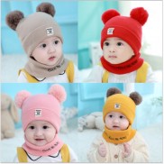 [Mã FASHIONT4FA giảm 10K đơn 50K] Set khăn + mũ len 2 quả bông cho bé